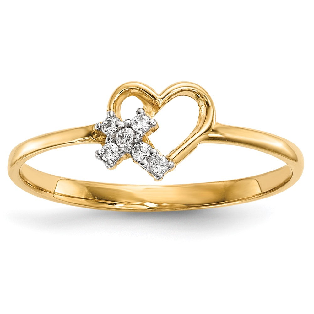 14k Heart with CZ Cross Ring, Size 7