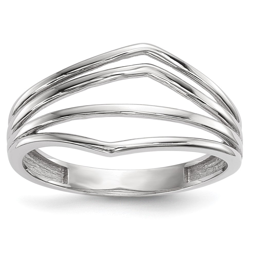 14k White Gold Polished Curved 4-Bar Ring, Size 7