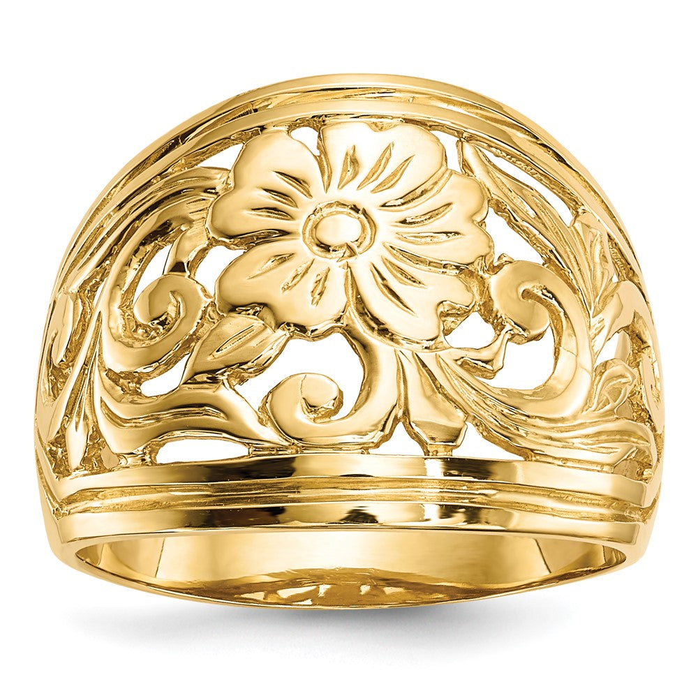14k Polished Floral Dome Ring, Size 7