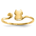 14k Polished Cat Adjustable Cuff Ring, Size 7