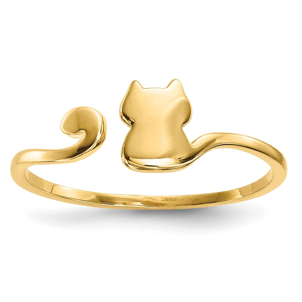 14k Polished Cat Adjustable Cuff Ring, Size 7