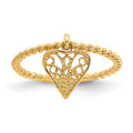 14k Dangle Filigree Heart Ring, Size 5