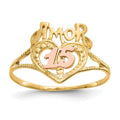 14k Two-Tone Quinceanera AMOR 15 Heart Ring, Size 7