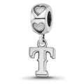 Sterling Silver Rhodium-plated LogoArt Texas Rangers T on Heart Bead, 0.38 x 0.38 mm