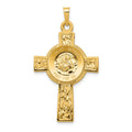 14k Polished Solid Cross with St Anthony Medal Pendant, 39 x 22 mm