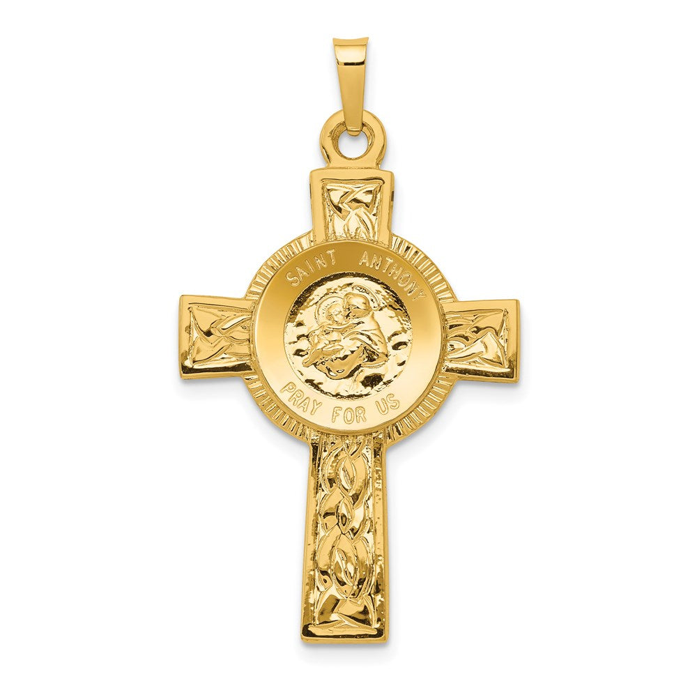 14k Polished Solid Cross with St Anthony Medal Pendant, 39 x 22 mm