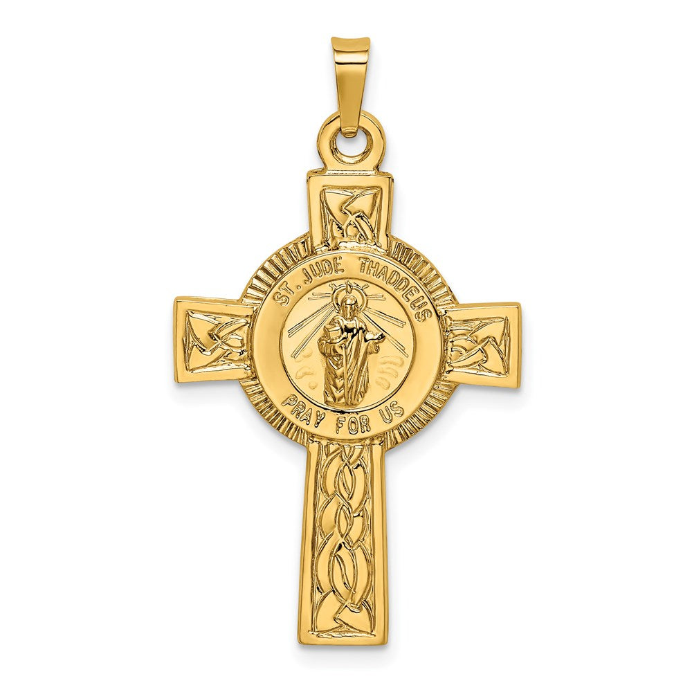 14k Polished Cross with St. Jude Thaddeus Medal Pendant, 36 x 20.7 mm