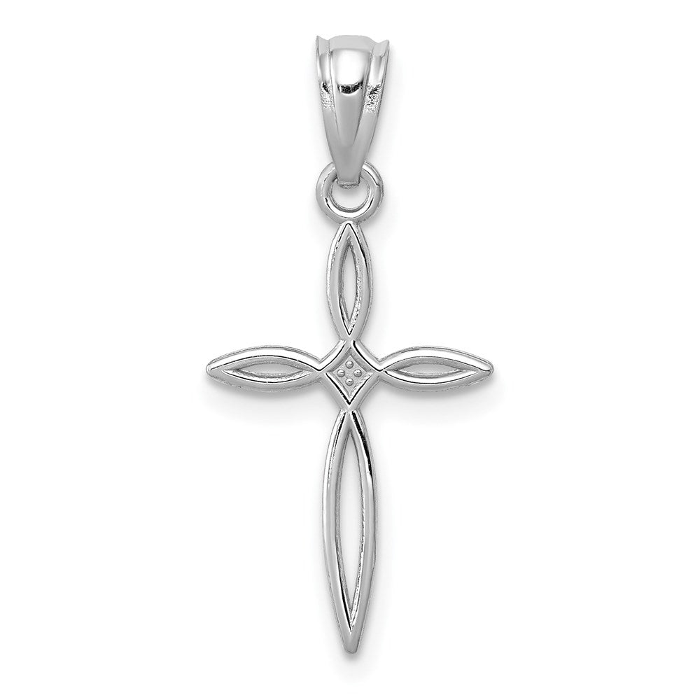 14k White Gold Passion Cross Charm, 24 x 12 mm