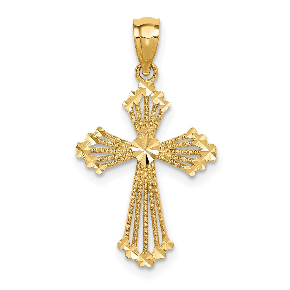 14K Cut-Out Stripes Cross with Heart Charm, 27 x 16 mm