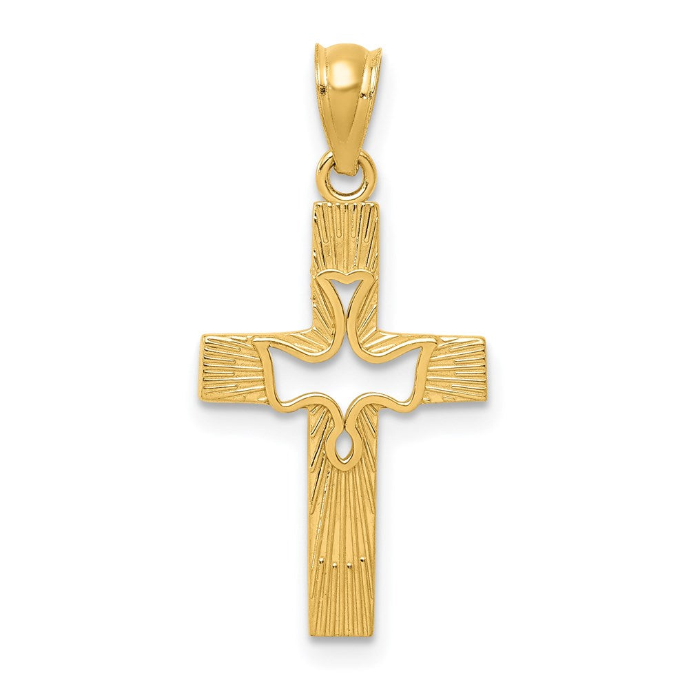 14k Dove Cross Pendant, 26 x 13 mm