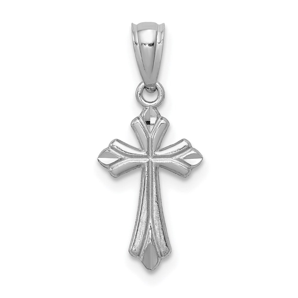 14k White Gold Budded Cross Charm, 21 x 9 mm