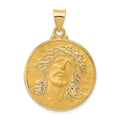 14k Head of Christ Medal Hollow Round Pendant, 34 x 24 mm