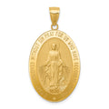 14k Polished and Satin Solid Miraculous Medal Oval Pendant, 38 x 20.5 mm