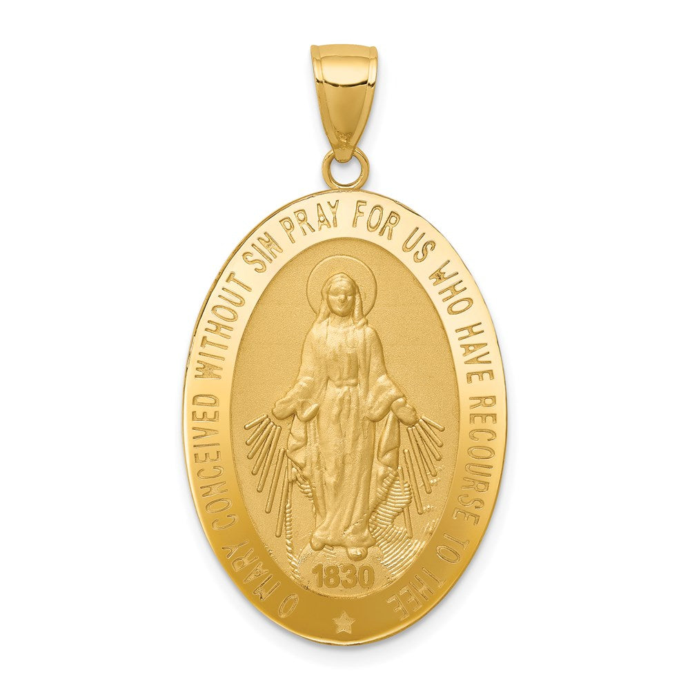 14k Polished and Satin Solid Miraculous Medal Oval Pendant, 38 x 20.5 mm