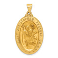 14k Polished and Satin Hollow Saint Christopher Medal Oval Pendant, 37 x 21 mm