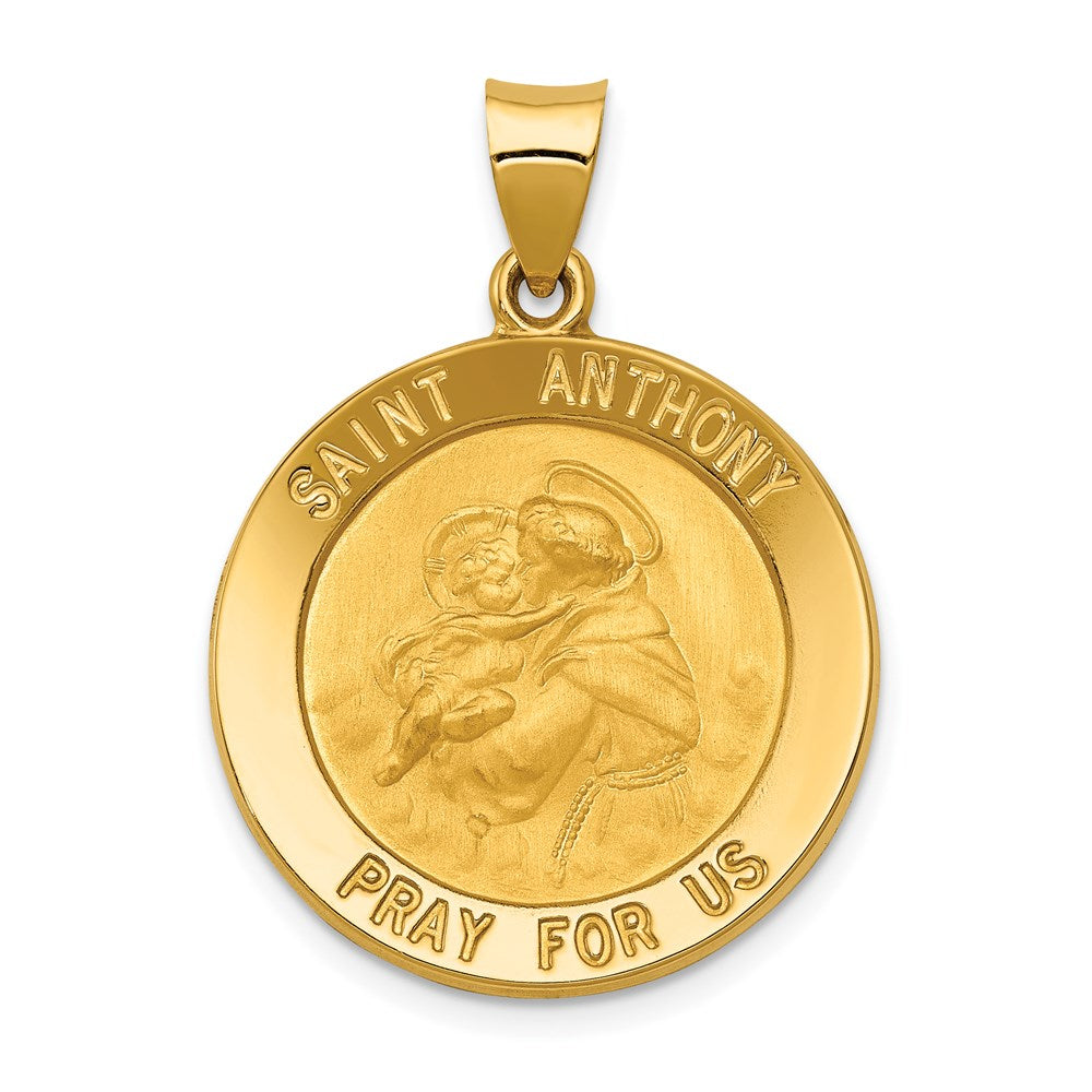 14k Polished and Satin Hollow Large Saint Anthony Medal Pendant, 31.5 x 23 mm