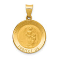 14k Polished and Satin Hollow Our Guardian Angel Medal Charm, 27 x 18.5 mm