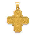 14k Polished and Satin Hollow Four-Way Religious Medal Pendant, 34 x 24.5 mm