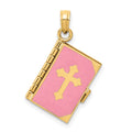 14K Pink Enameled 3-D Bible with Lord's Prayer and Moveable Pages Pendant, 23 x 12 mm