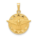 14k Polished and Satin Hollow Holy Spirit Medal Round Pendant, 24 x 18 mm