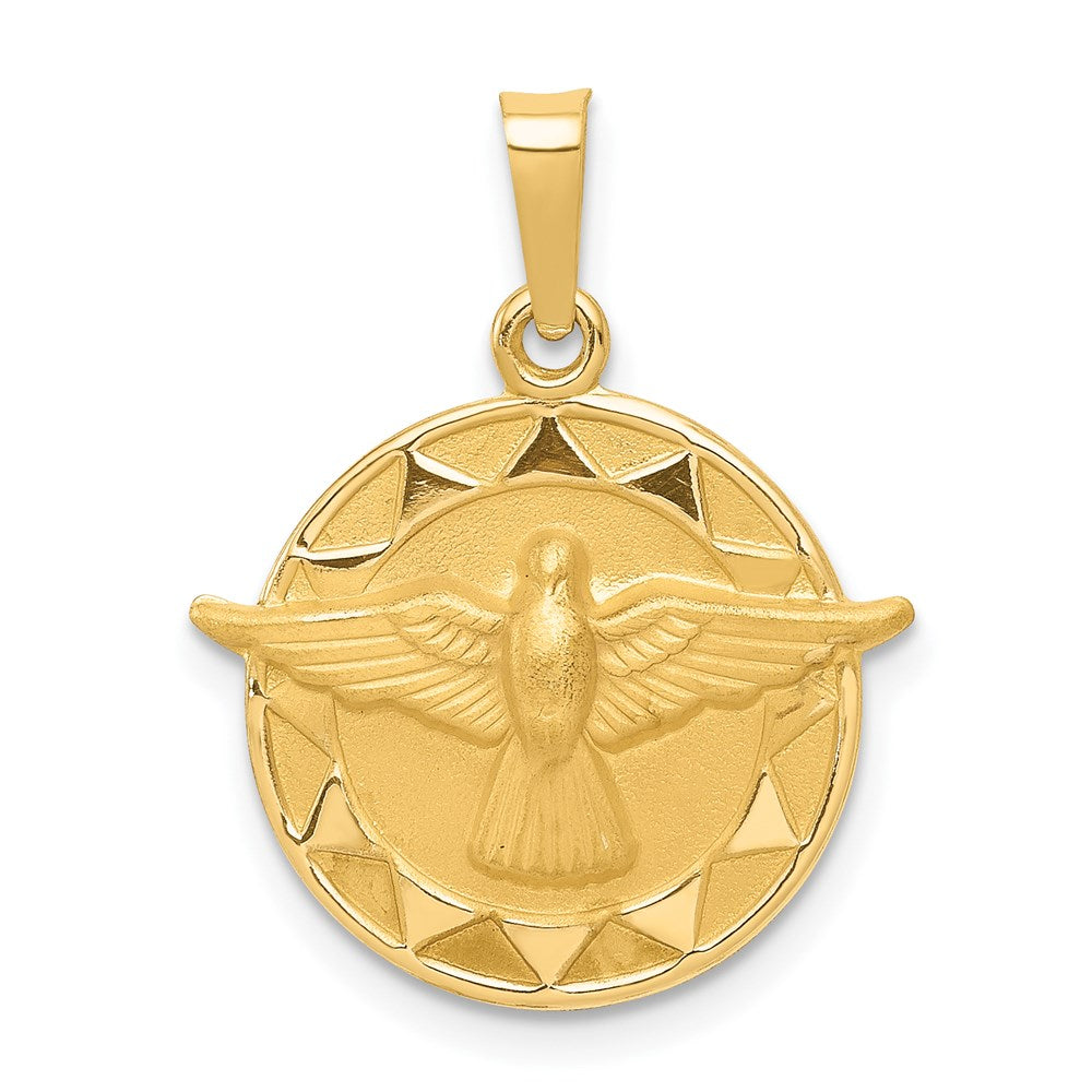 14k Polished and Satin Hollow Holy Spirit Medal Round Pendant, 24 x 18 mm