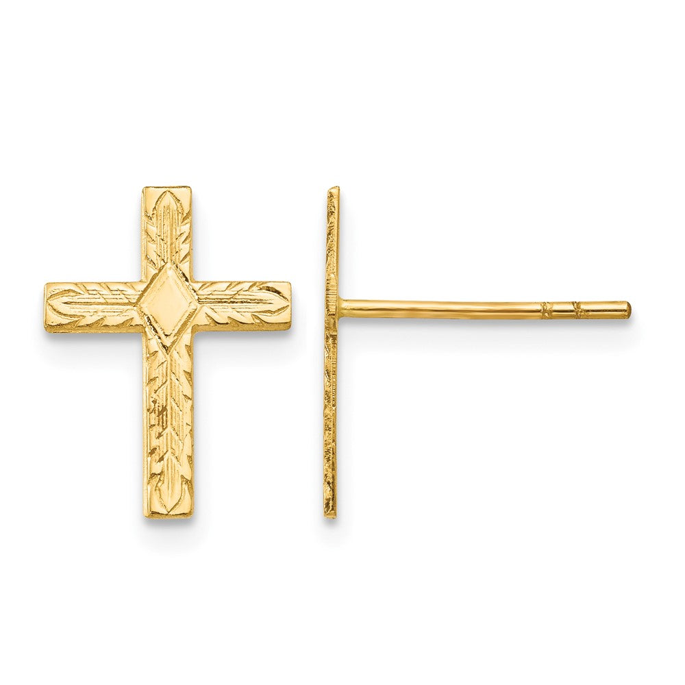 14k Polished and Textured Cross Post Earrings, 13 x 10 mm