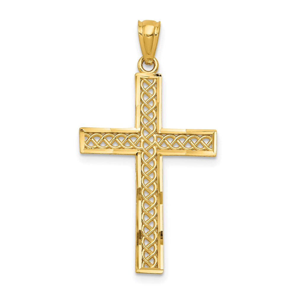 14k Diamond-cut Filigree Cross Pendant, 34 x 19 mm