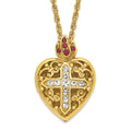 SOF Gold-tone 18in Red and Clear Crystal Sacred Heart Cross Locket Necklace, 18 x 22.5 mm