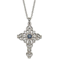 Silver-tone Blue & Clear Crystal 16in w/3in ext Cross Necklace, 16 mm