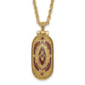 Symbols of Faith Gold-tone Filigree Red Enameled with Red Swarovski Crystal Accent Hidden Cross when Opened 30 inch Necklace, 30 mm