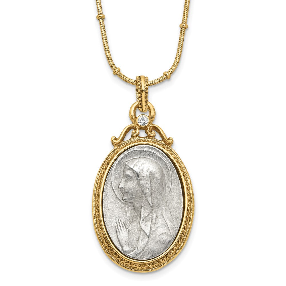 SOF Gold-tone and Silver-tone Crystal and Mary Miraculous Medal 20in Neckla, 20 mm