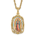 Symbols of Faith Gold-tone Enameled Our Lady of Guadalupe 24 inch Necklace, 24 x 25.5 mm