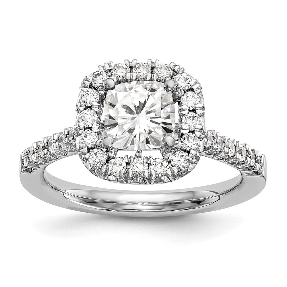 14ky TRUE ORIGIN Lab Grown Diamond VS+ F+ S/M Cushion Halo Eng. Rin, 0.908 ct, Size 7, 2 mm