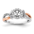 14k Two-Tone Rose and White Gold 1/4 carat Lab Grown Diamond VS/SI+ G+ Halo Semi Mount Peg Set Engagement Ring, 0.24 ct, Size 7