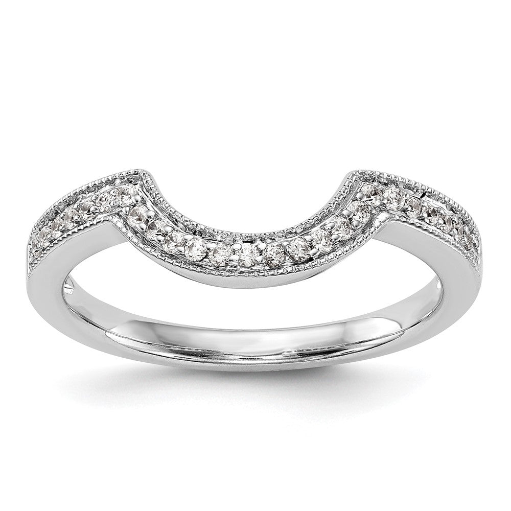 14k White Gold 1/8 carat Diamond Contoured Complete Wedding Band, 0.138 ct, Size 7