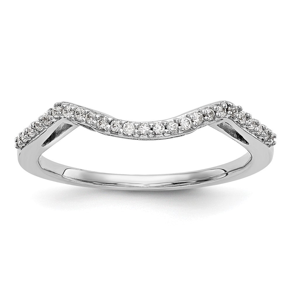 14K White Gold 1/8 carat Diamond Contoured Complete Wedding Band, 0.125 ct, Size 7