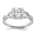 True Origin 14K White Gold 1/2 carat Lab Grown Diamond VS/SI  D E F  Semi Mount Princess Halo Engagement Ring, 0.56 ct, Size 7