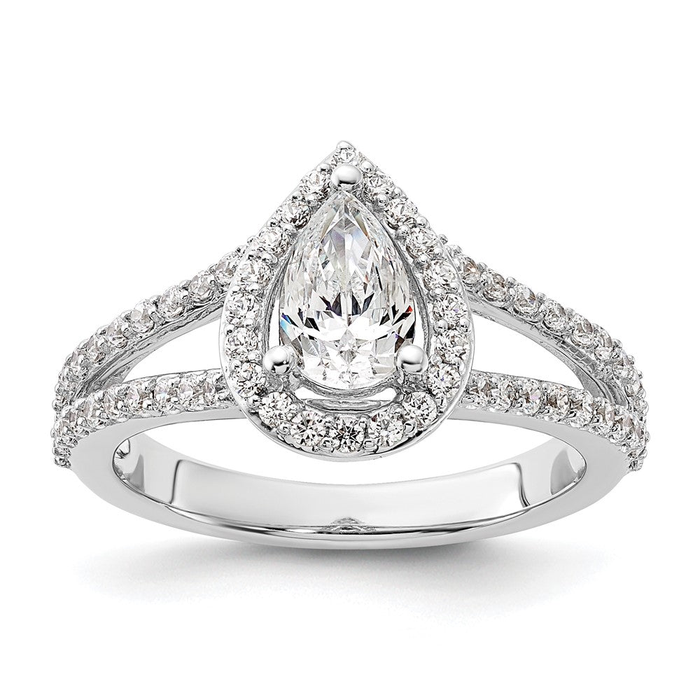 14kw Lab Grown Diamond VS/SI+ G+ S/M Pear Halo Eng. Ring, 1.08 ct, Size 7