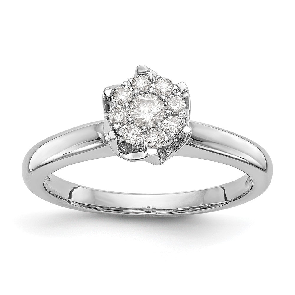 14k White Gold Complete Diamond Cluster Engagement Ring, 0.25 ct, Size 7