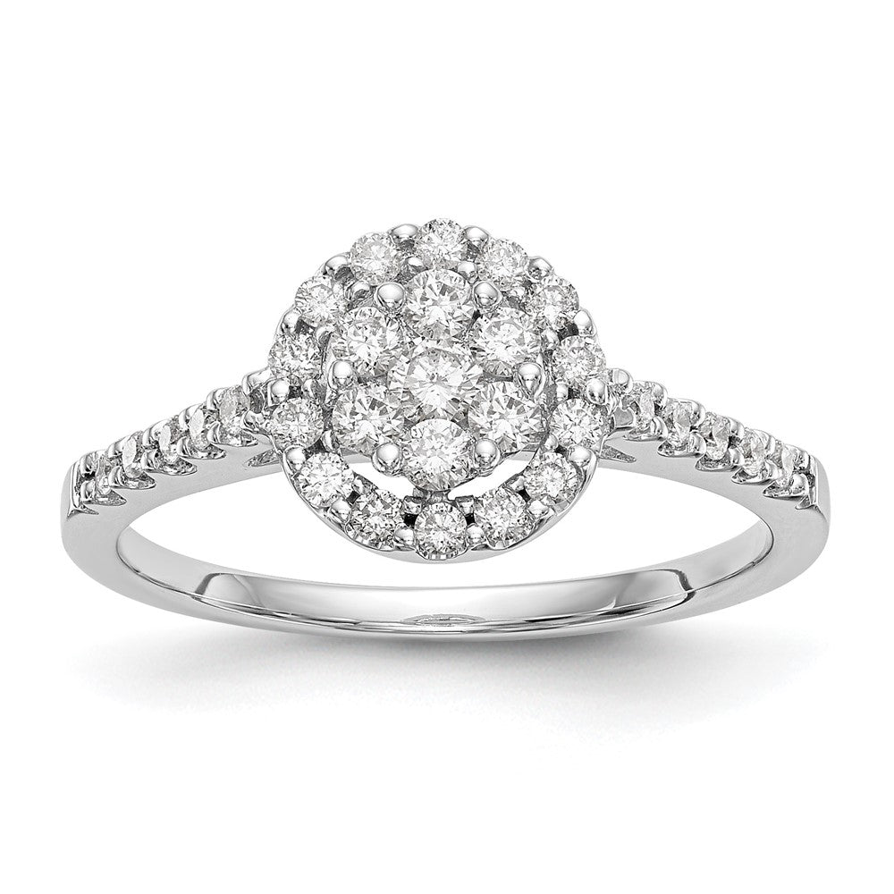 14K White Gold Complete Diamond Cluster Engagement Ring, 0.52 ct, Size 7, 2.43 g - ID5S9RM2353E-050-WAA8L7