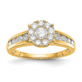 14K Yellow Gold Complete Diamond Cluster Eng Ring, 0.987 ct, Size 7