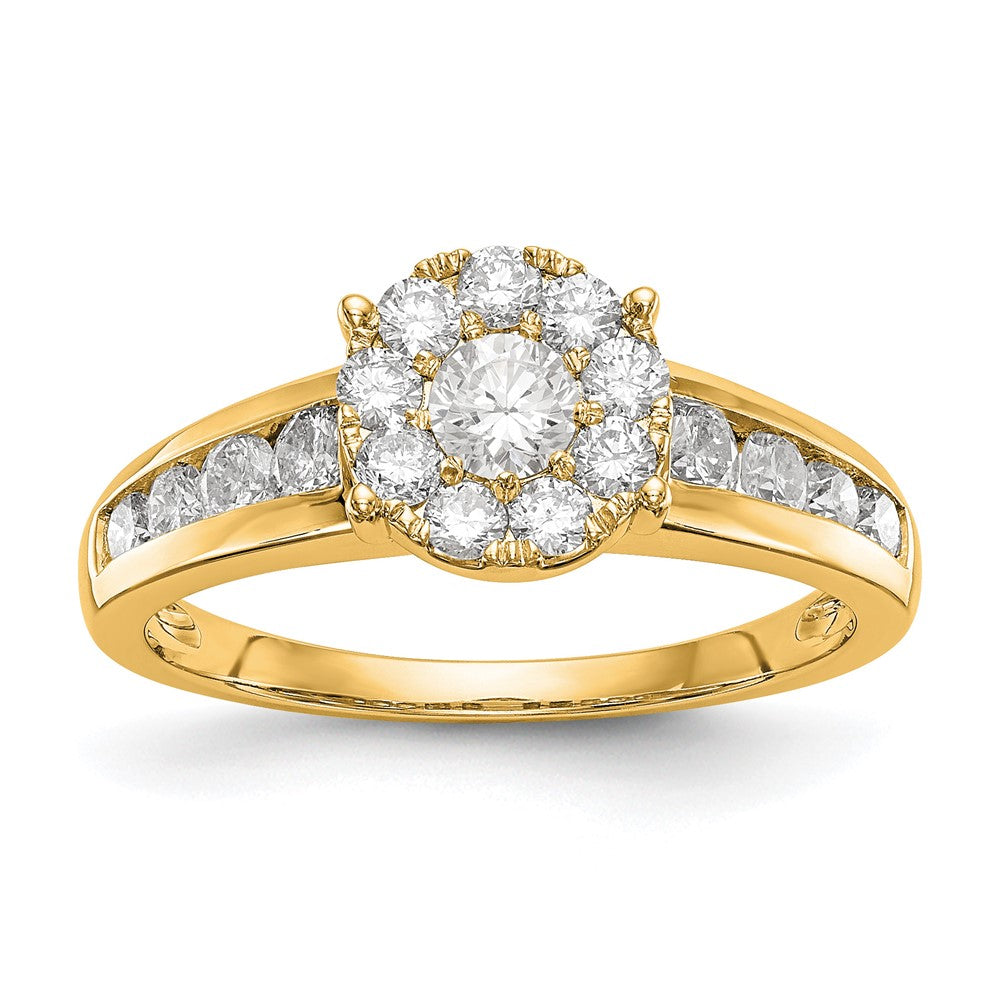 14K Yellow Gold Complete Diamond Cluster Eng Ring, 0.987 ct, Size 7