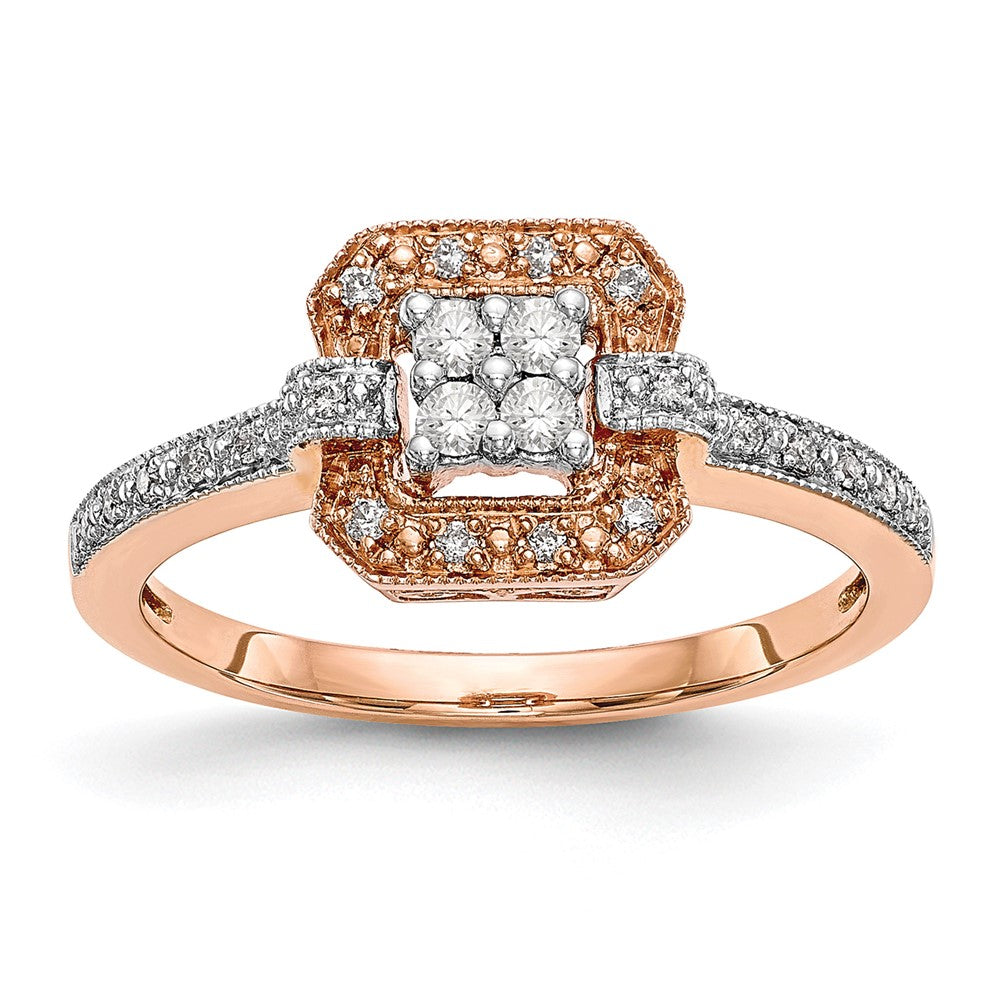 14K Rose Gold Square Cluster 1/5 carat Diamond Complete Engagement Ring, 0.198 ct, Size 7, 2.44 g - ID5S9RM2356E-020-RAA8L7