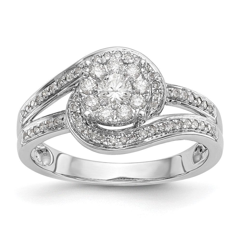 14K White Gold Complete Diamond Cluster Engagement Ring, 0.539 ct, Size 7, 3.32 g - ID5S9RM2358E-050-WAA8L7