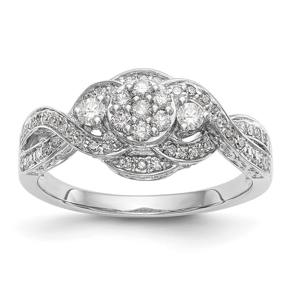 14k White Gold Complete Diamond Cluster Engagement Ring, 0.414 ct, Size 7, 3.2 g - ID5S9RM2360E-040-WAA8L7