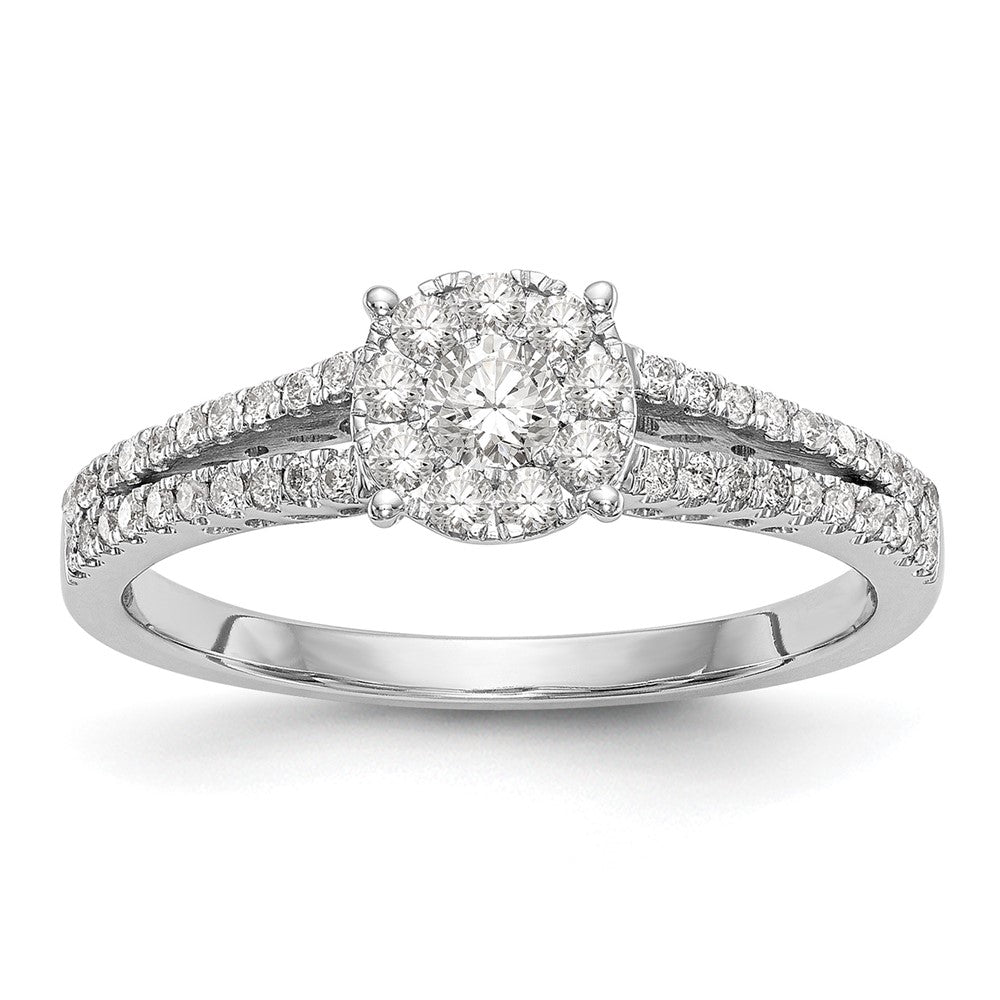 14K White Gold Halo Cluster 1/2 carat Diamond Complete Engagement Ring, 0.475 ct, Size 7, 2.41 g - ID5S9RM2364E-050-WAA8L7