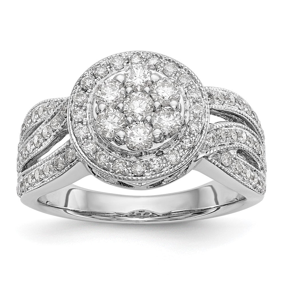 14K White Gold Complete Diamond Cluster Engagement Ring, 0.999 ct, Size 7, 6.22 g - ID5S9RM2367E-100-WAA8L7