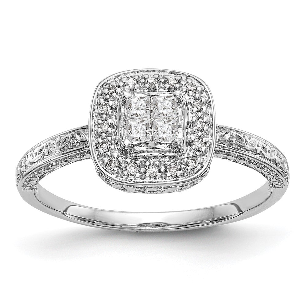 14K White Gold Square Halo Cluster 1/5 carat Princess/Round Diamond Complete Engagement Ring, 0.224 ct, Size 7, 2.64 g - ID5S9RM2369E-020-WAA8L7