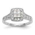 14K White Gold Square Halo Cluster 3/4 carat Princess/Round Diamond Complete Engagement Ring, 0.78 ct, Size 7, 3.71 g - ID5S9RM2371E-080-WAA8L7