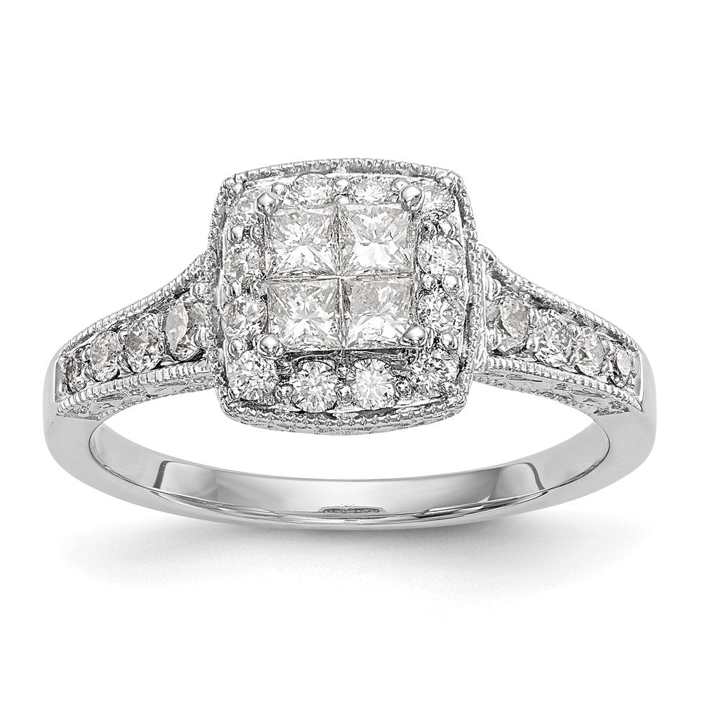 14K White Gold Square Halo Cluster 3/4 carat Princess/Round Diamond Complete Engagement Ring, 0.78 ct, Size 7, 3.71 g - ID5S9RM2371E-080-WAA8L7